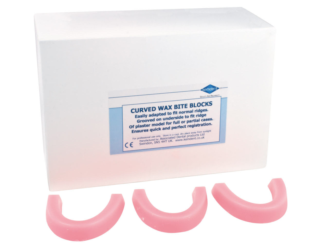 Kemdent Wax Bite Rim Blocks Regularpink Curved, Box Of 50